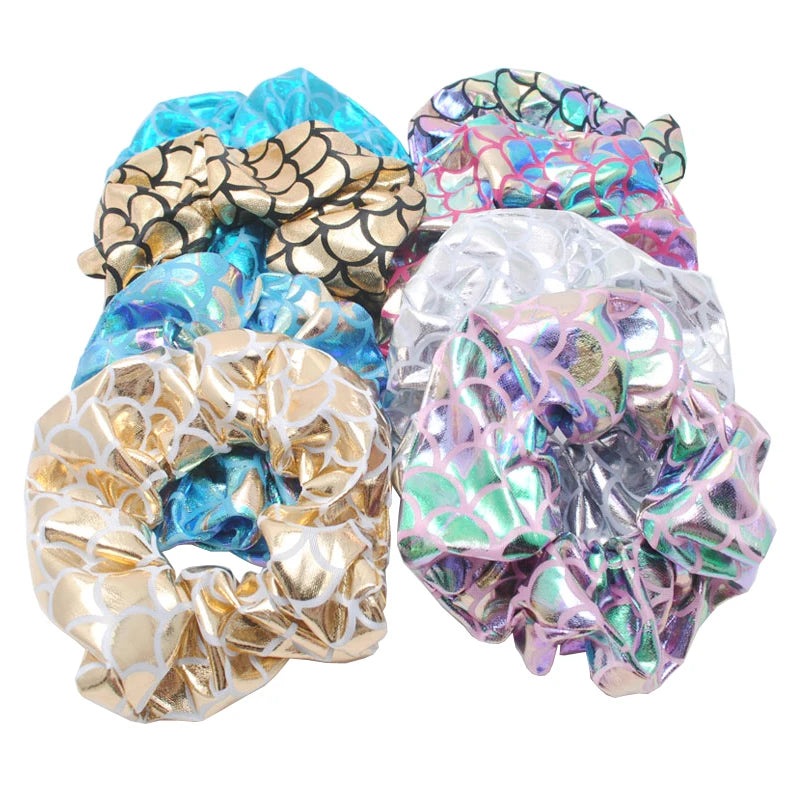 6Pieces Glitter Bling Metalic Large Hair Scrunchies Women Dancing Bun Hair Ties Holder Ropes For Women Hair Accessories