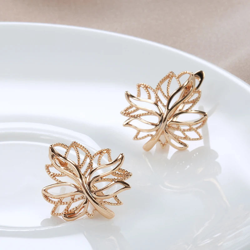 Korean Glossy Hollow Clip Earrings 585 Rose Gold Life Tree Bling  Hoops Wedding Earrings for Women Golden Jewelry Christmas Gift