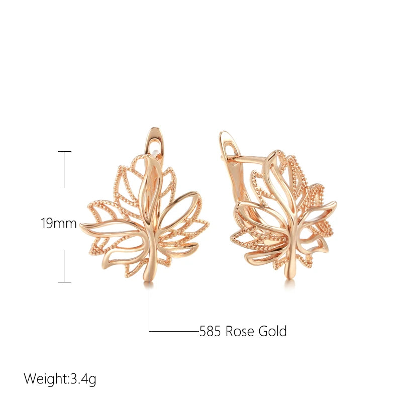 Korean Glossy Hollow Clip Earrings 585 Rose Gold Life Tree Bling  Hoops Wedding Earrings for Women Golden Jewelry Christmas Gift