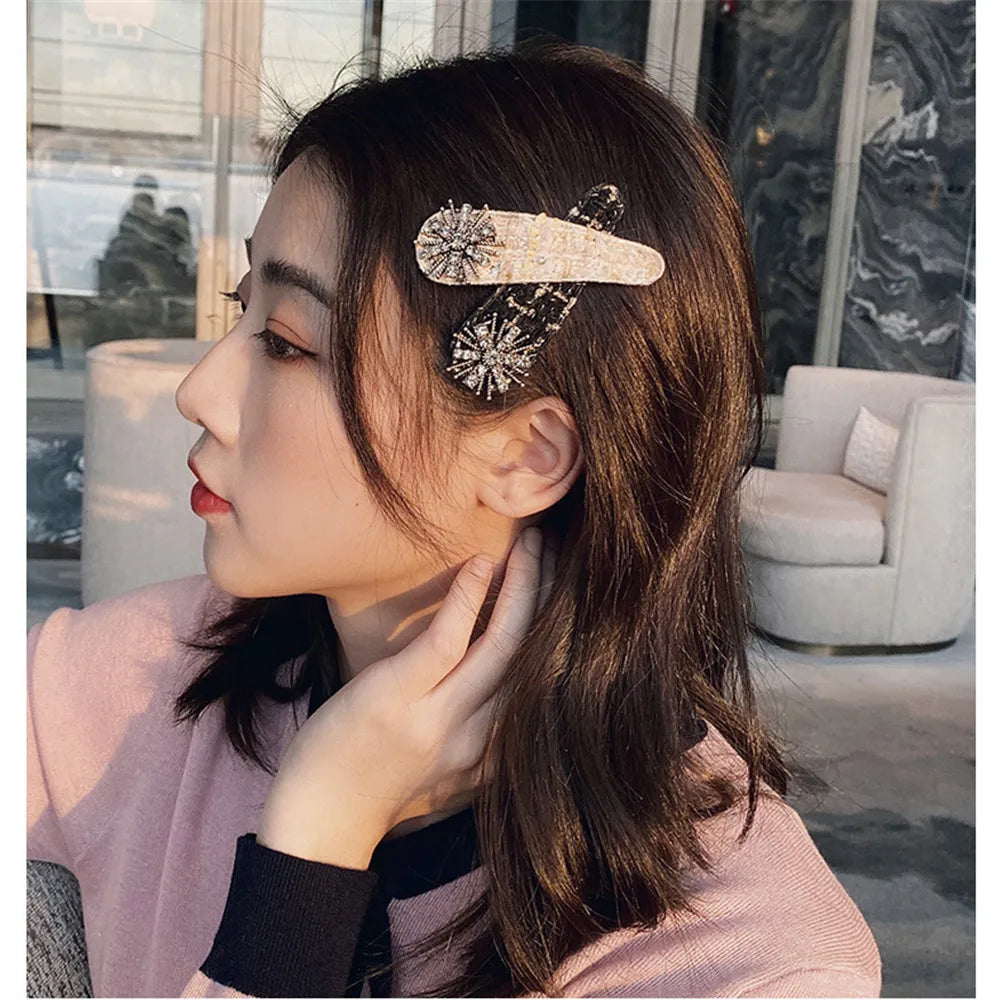 1PC Square Waterdrop Bling Crystal Hairpins Headwear for Women Girls Rhinestone Hair Clips Pins Barrette Accessories