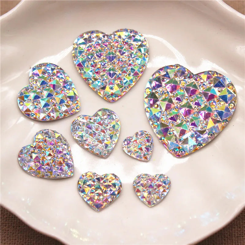 10mm-30mm Resin Heart Bling Crystal AB Rhinestone Flatback Cabochon Stone DIY Home Decoration Crafts Scrapbook Accessories