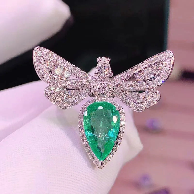 S925 Sterling Silver Color Big Bling Zircon Stone Dragonfly Rings for Women Wedding Engagement Fashion Jewelry gift