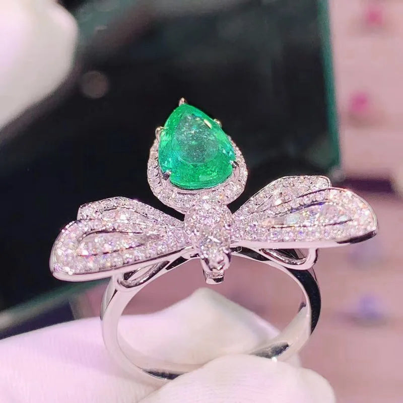 S925 Sterling Silver Color Big Bling Zircon Stone Dragonfly Rings for Women Wedding Engagement Fashion Jewelry gift