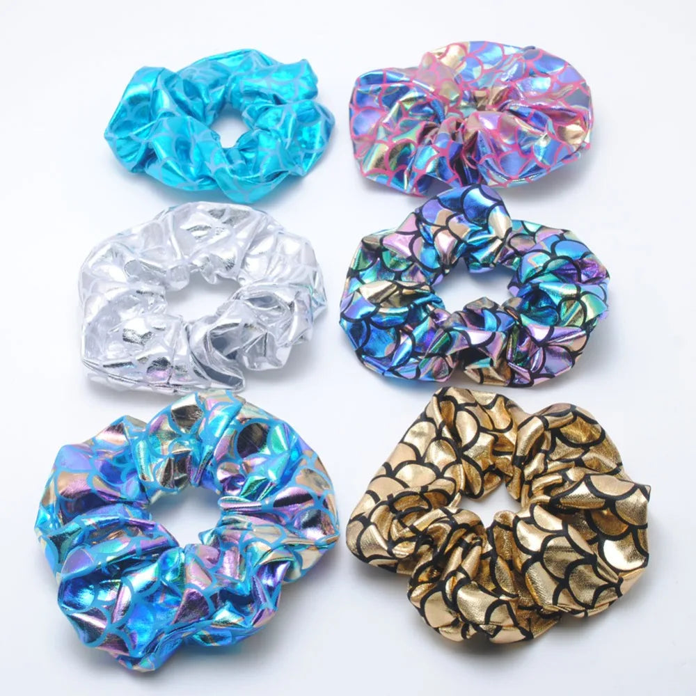 6Pieces Glitter Bling Metalic Large Hair Scrunchies Women Dancing Bun Hair Ties Holder Ropes For Women Hair Accessories