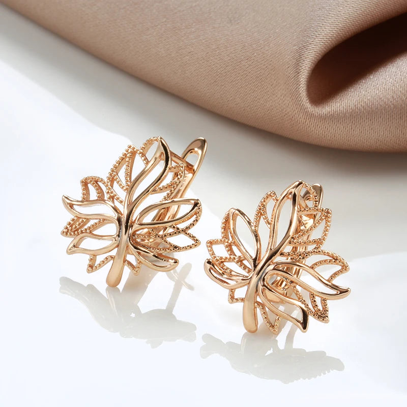 Korean Glossy Hollow Clip Earrings 585 Rose Gold Life Tree Bling  Hoops Wedding Earrings for Women Golden Jewelry Christmas Gift