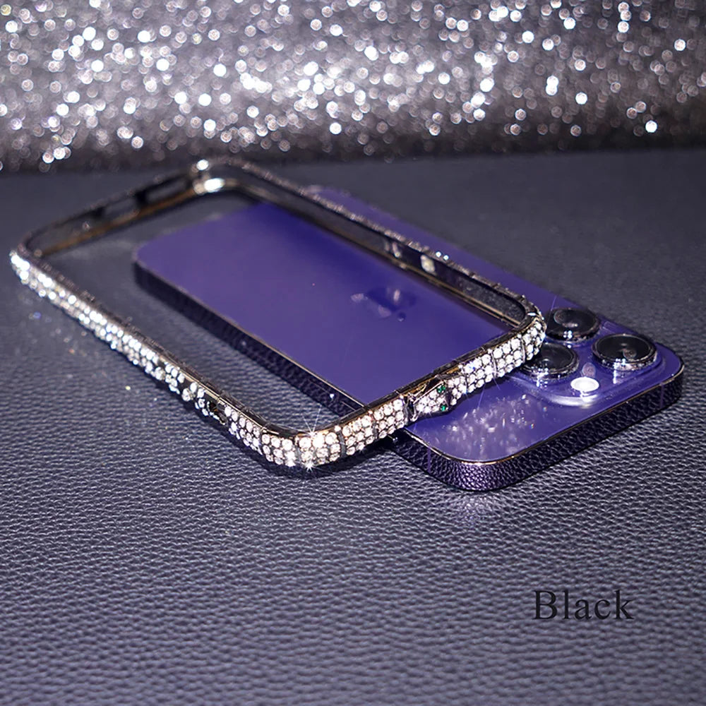 Glossy Rhinestone Metal Bumper Case for iPhone 15 14 13 12 Pro Max Phone Gem Diamond Cover Glitter Bling 7 8 6 Plus Funda Women