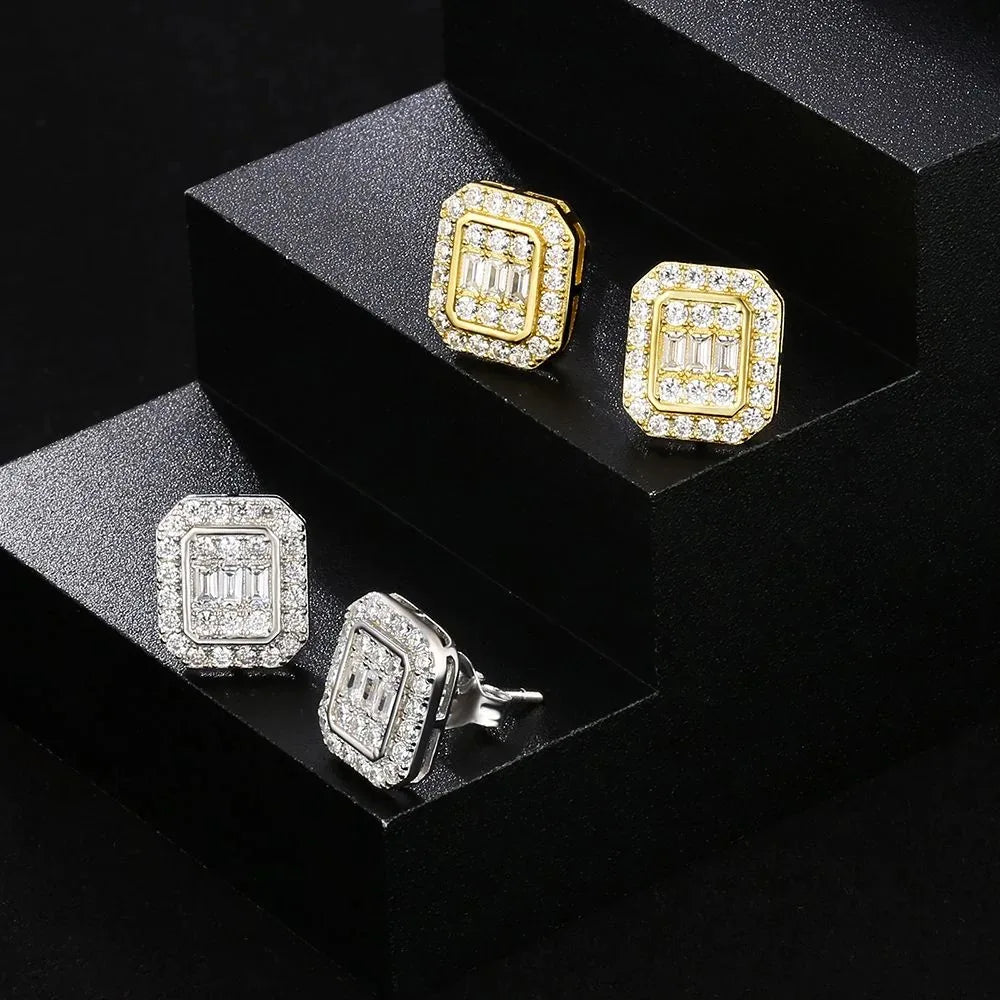 Hip Hop Rock Ear Stud Earrings for Men Iced Out Cubic Zirconia Bling Cartilage Accessories Homme Hippie Jewelry Wholesale OHE143