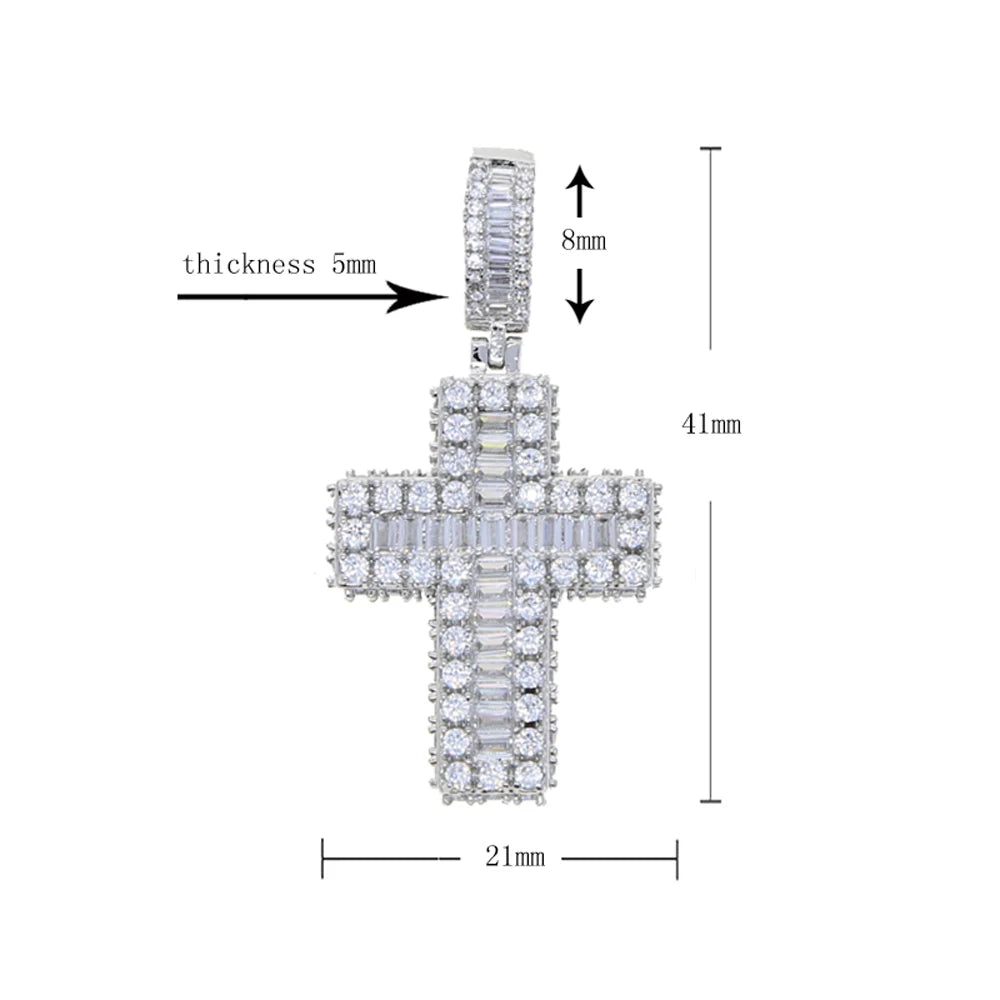 New Sparkling CZ Cross Pendant Necklace Iced Out Bling Cubic Zirconia Paved Charm for Women Men Jewelry