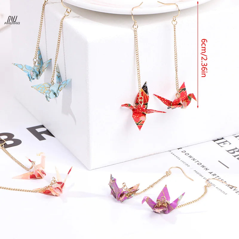 1 Pair Of Earrings Origami blings Bird Cranes Paper Earrings Red Romantic Crane Pendant Trendy Jewelry For Women Accessorie