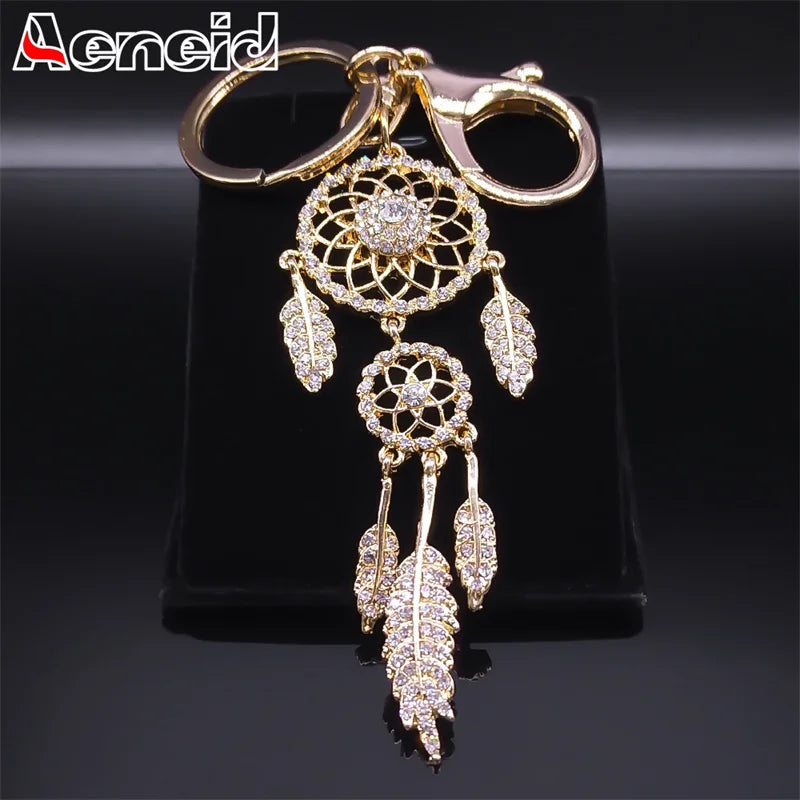 Dream Catcher Shinny Crystal Key Chain Women Rhinestone Bling Keychain Dreamcatcher Keyring Charm Car Bag Accessories Jewelry