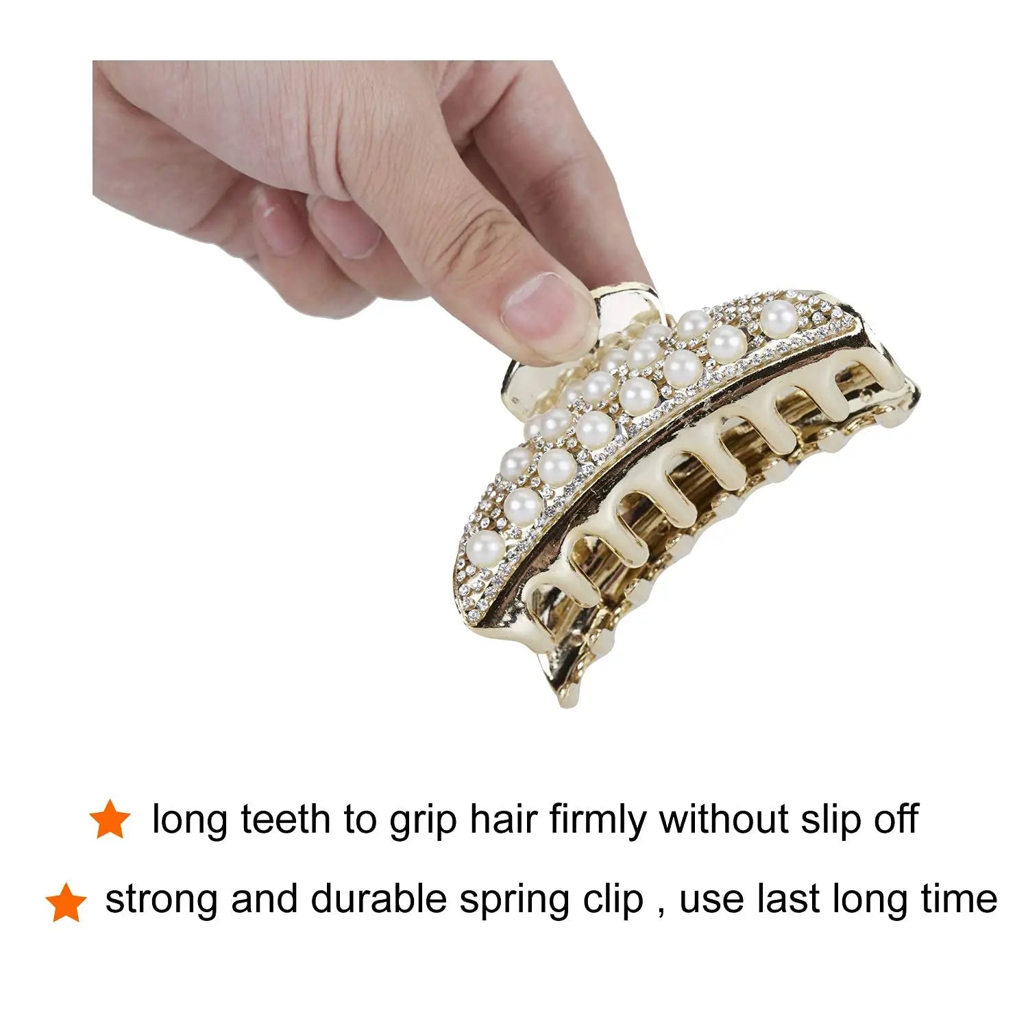 French Styles Pearl Rhinestone Hair Claws Bling Large Plastic Hair Jaw Non-Slip Ponytail Buns Party Hair Accessories For Women