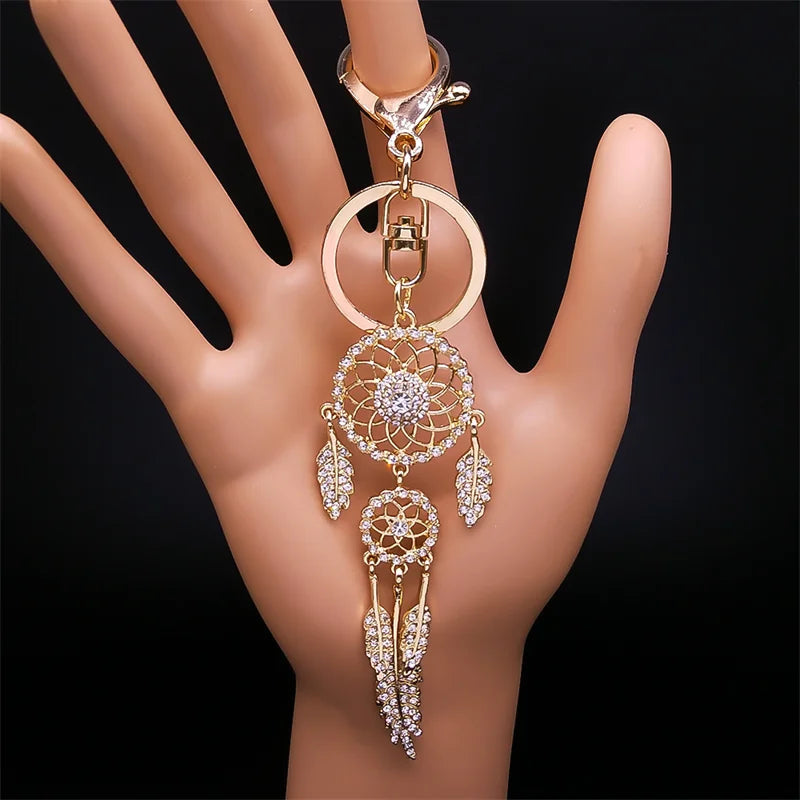 Dream Catcher Shinny Crystal Key Chain Women Rhinestone Bling Keychain Dreamcatcher Keyring Charm Car Bag Accessories Jewelry