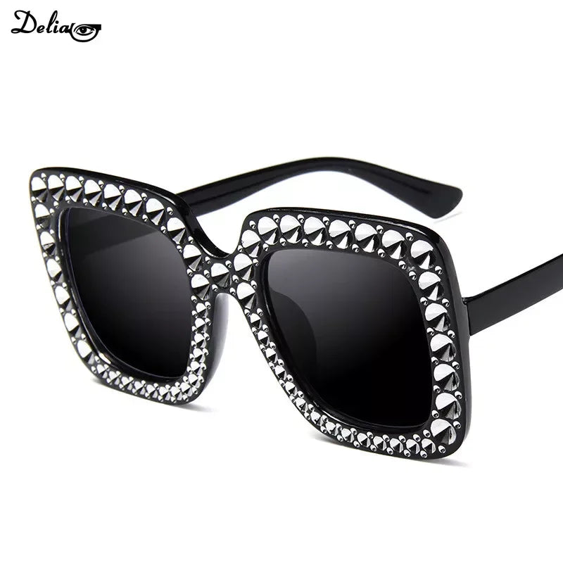 Glitter Women Sunglasses Brand Design Flash Square Shades Mirror Female Sun Glasses Bezel Bling Rhinestones