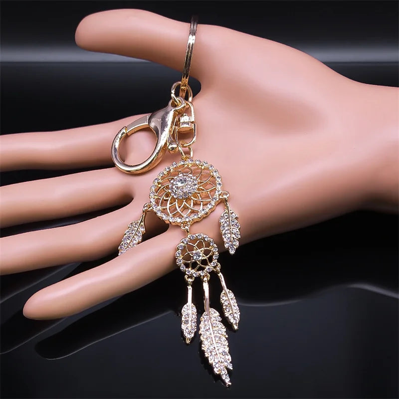 Dream Catcher Shinny Crystal Key Chain Women Rhinestone Bling Keychain Dreamcatcher Keyring Charm Car Bag Accessories Jewelry