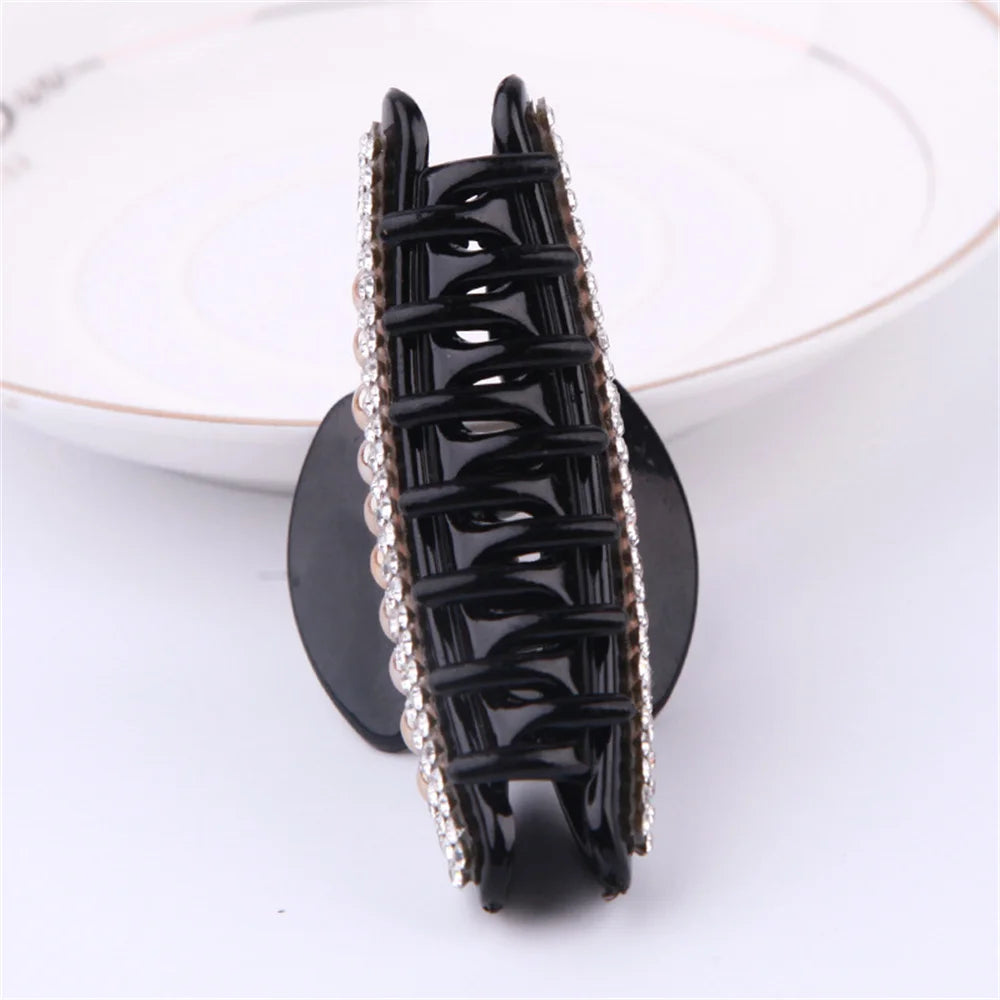 French Styles Pearl Rhinestone Hair Claws Bling Large Plastic Hair Jaw Non-Slip Ponytail Buns Party Hair Accessories For Women