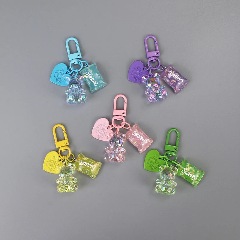 Bling Heart Animal Little Bear Candy Keychain Key Ring For Friend Lovers Cute Creative Bag Car Earphone Box Key Accessories