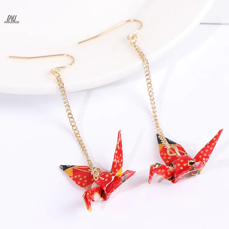 1 Pair Of Earrings Origami blings Bird Cranes Paper Earrings Red Romantic Crane Pendant Trendy Jewelry For Women Accessorie