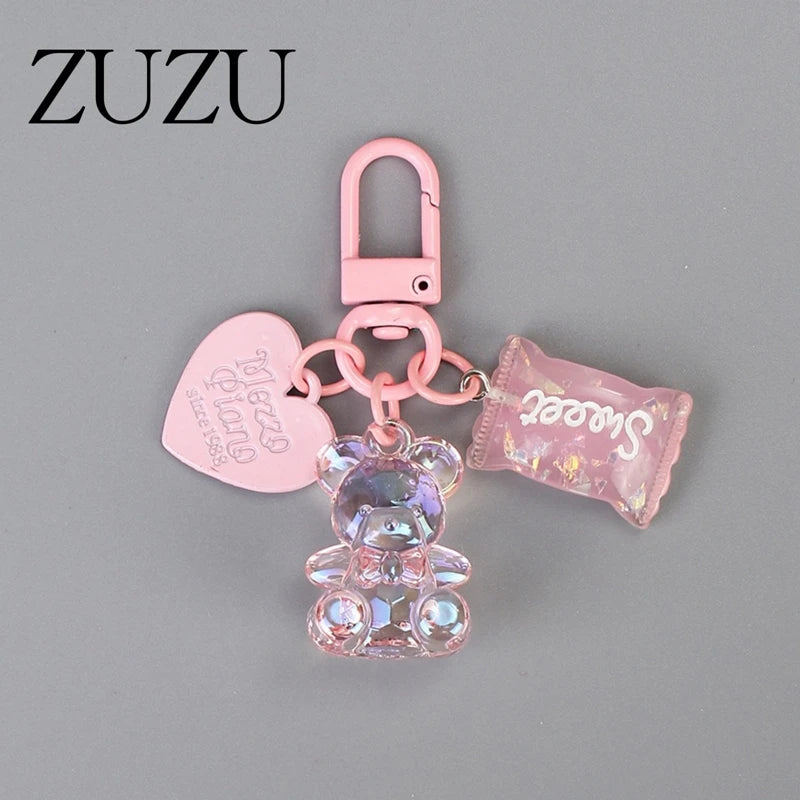 Bling Heart Animal Little Bear Candy Keychain Key Ring For Friend Lovers Cute Creative Bag Car Earphone Box Key Accessories