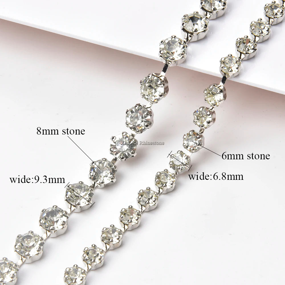 1 Meter 6-8mm Pearl Rhinestone Trim Bling Decorative Metal Crystal Cup Chain Clothing Sewing Craft Diy Jewelry Accessories