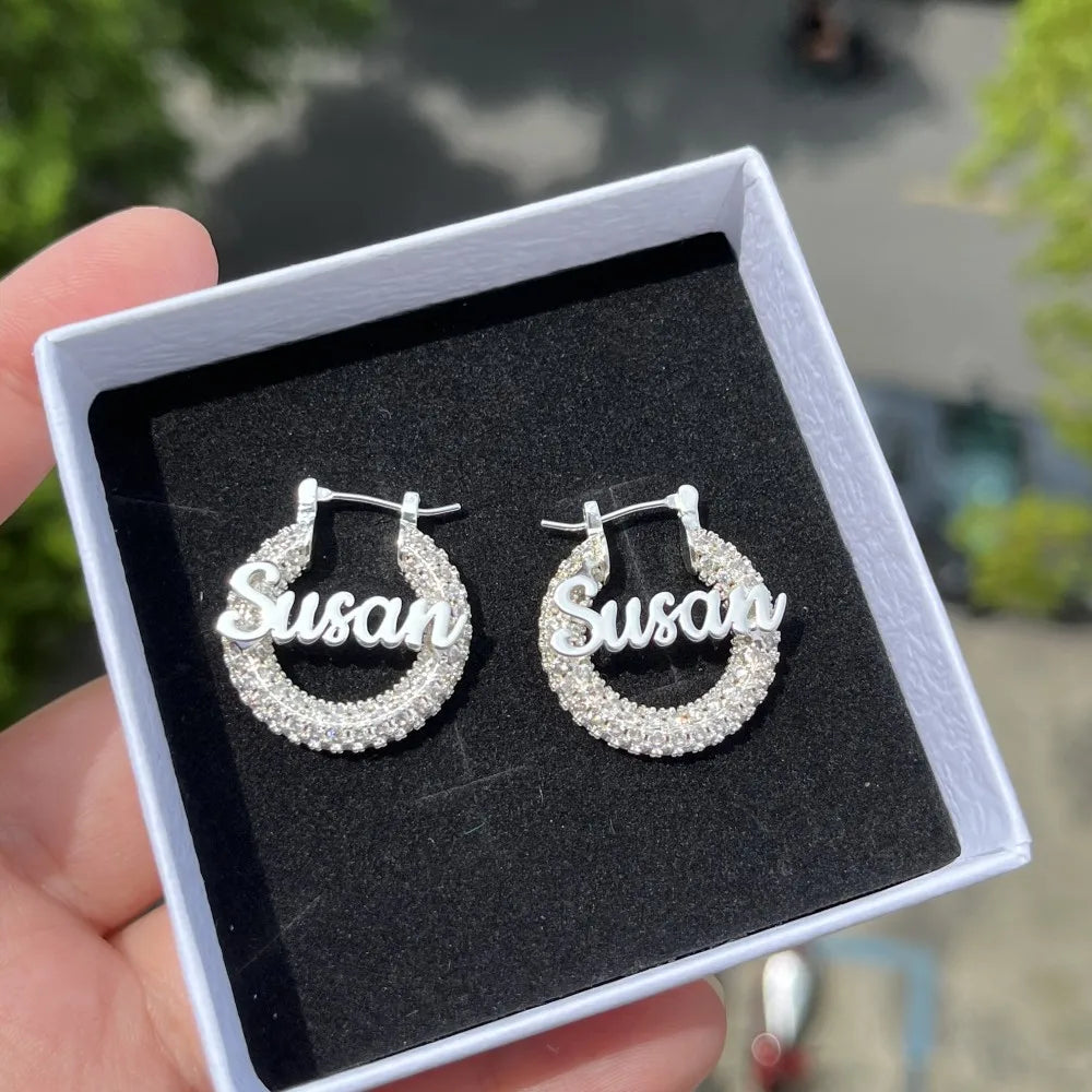 DUOYING Custom Nameplate Bling Earrings Personalized Mini Hoop 22mm Earring Letter Shiny Stainless Steel For Kids Jewelry