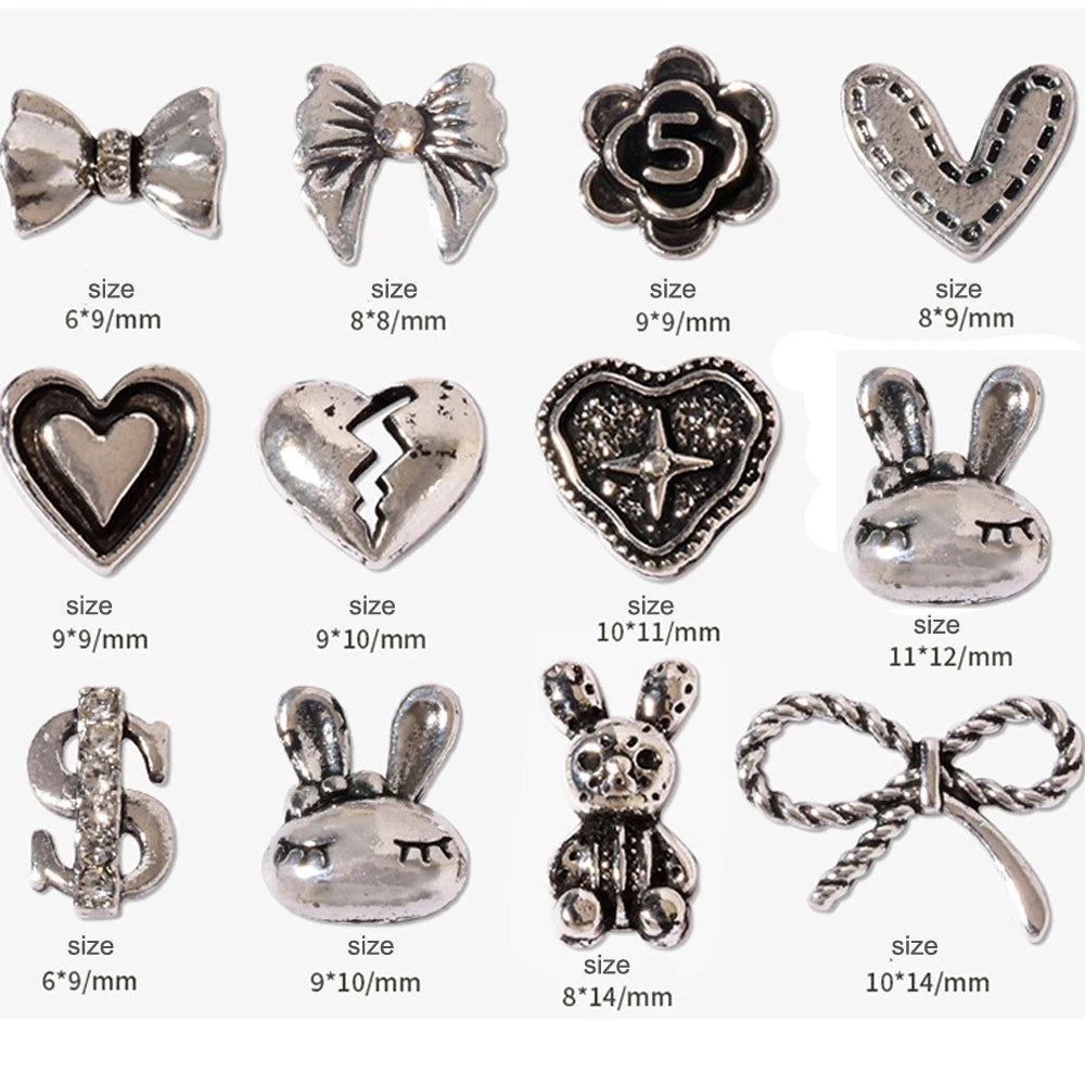 10pcs 3D New Punk Bunny Nail Charms 3D Bling Glitter Design Heart Bunny Alloy Nail Decoration DIY Kawaii Manicure Accessories