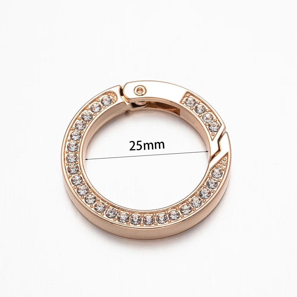 5Pcs Bling Rhinestone Fashion Hook Spring Round Carabiner Snap Buckle DIY Women Jewelry Bag Accessories Strap Car Keychain