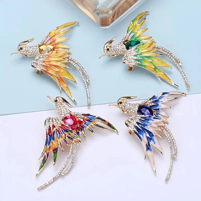 Fashion Rhinestone Phoenix Brooches Bling Bling Crystal Animal Shaped Brooch Pins For Women Ladies Clothing Accessories