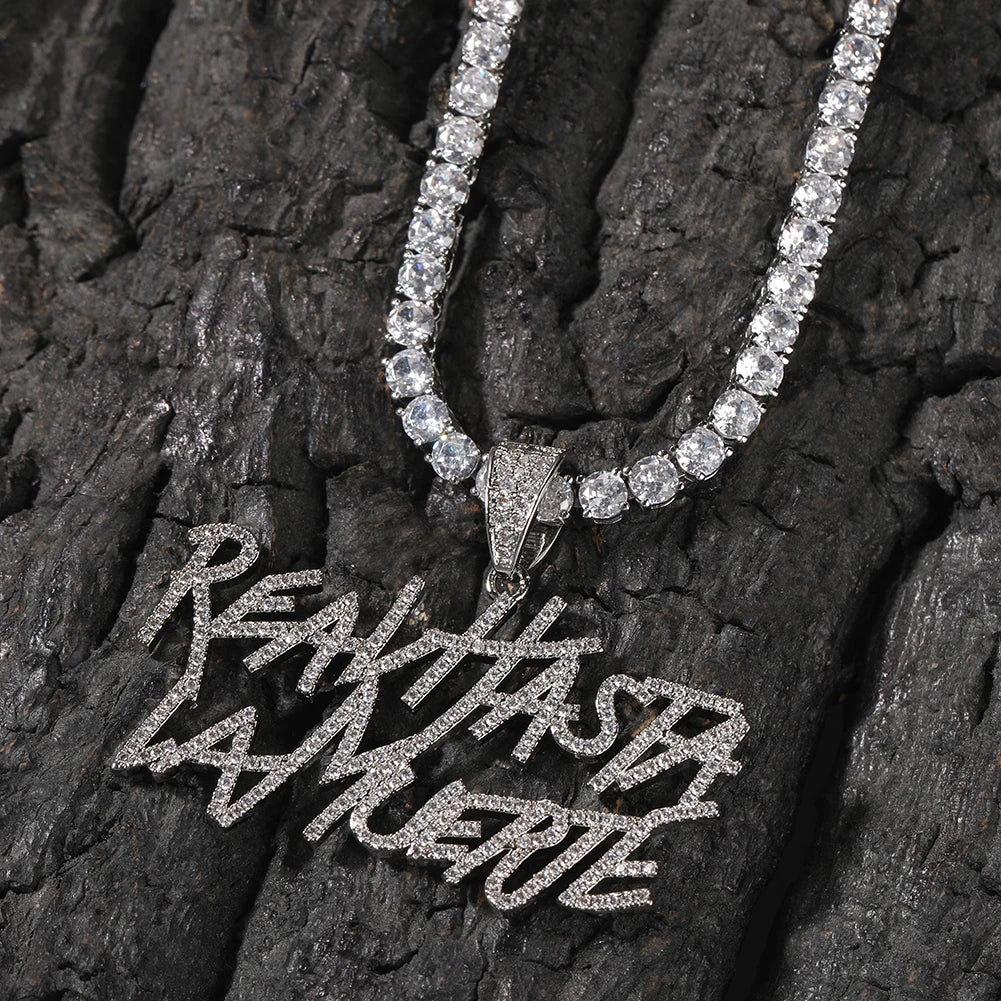 Signature Real Hasta La Muerte Pendant Necklace Two Row Letters Hip Hop Iced Out 5A CZ Capital Initial Anuel AA's Iconic Style