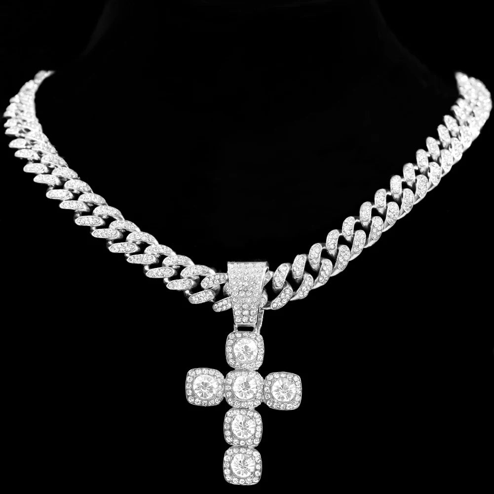 HipHop Iced Out Cuban Link Chains for Men Women Necklace Bling Cuban CZ Stainless steel Chain Necklace Pendant Wholesale Jewelry