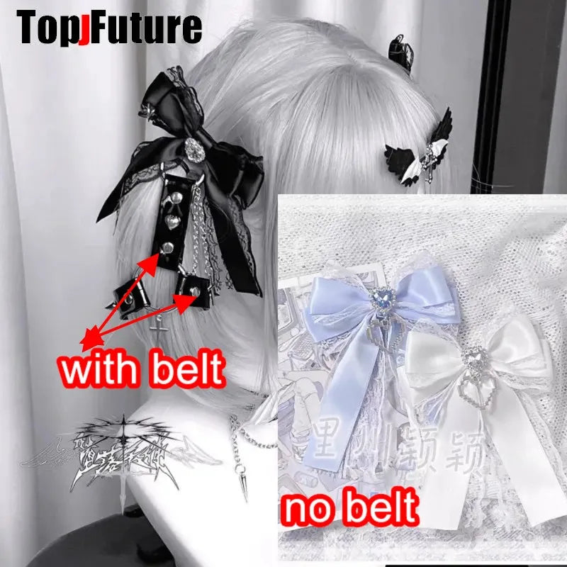 Y2K girl Harajuku Gothic Original Subculture Punk Bows Lace Bling  Hair Accessories Double Ponytails Headbands Hairpin Barrettes