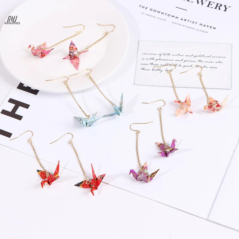 1 Pair Of Earrings Origami blings Bird Cranes Paper Earrings Red Romantic Crane Pendant Trendy Jewelry For Women Accessorie