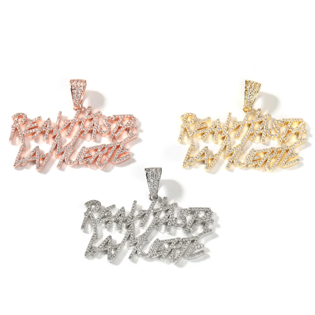 Signature Real Hasta La Muerte Pendant Necklace Two Row Letters Hip Hop Iced Out 5A CZ Capital Initial Anuel AA's Iconic Style