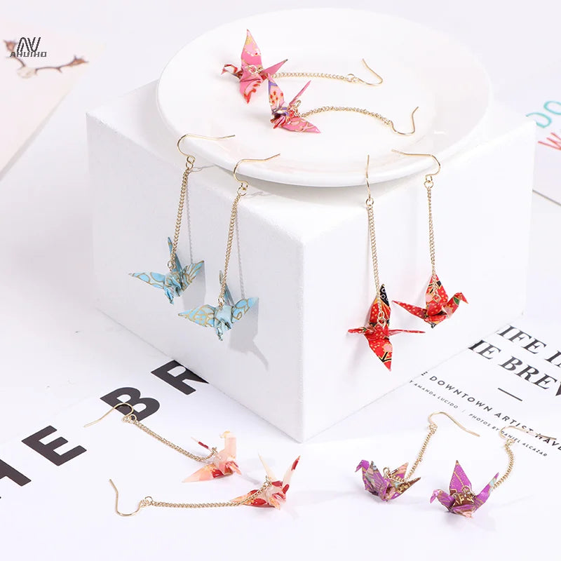 1 Pair Of Earrings Origami blings Bird Cranes Paper Earrings Red Romantic Crane Pendant Trendy Jewelry For Women Accessorie