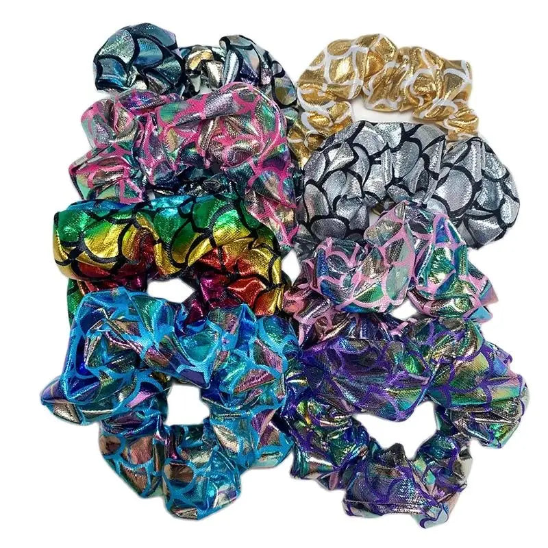 6Pieces Glitter Bling Metalic Large Hair Scrunchies Women Dancing Bun Hair Ties Holder Ropes For Women Hair Accessories