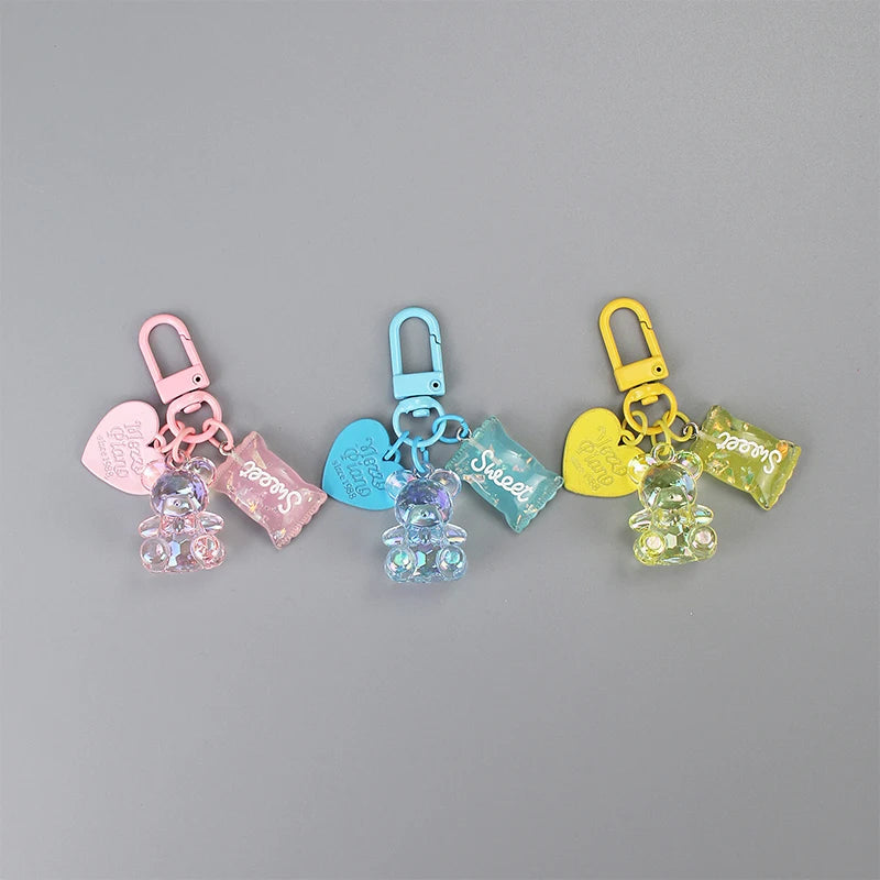 Cartoon Bling Heart Bear Animal Candy Keychain Key Ring For Friend Lovers Cute Creative Bag Car Earphone Box Key Accessories