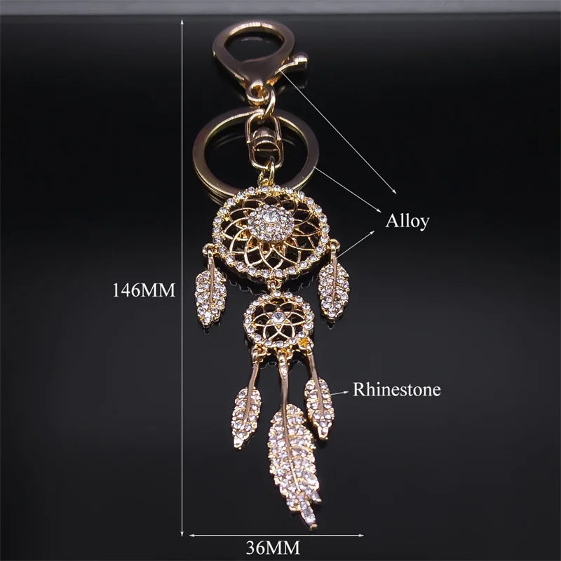 Dream Catcher Shinny Crystal Key Chain Women Rhinestone Bling Keychain Dreamcatcher Keyring Charm Car Bag Accessories Jewelry