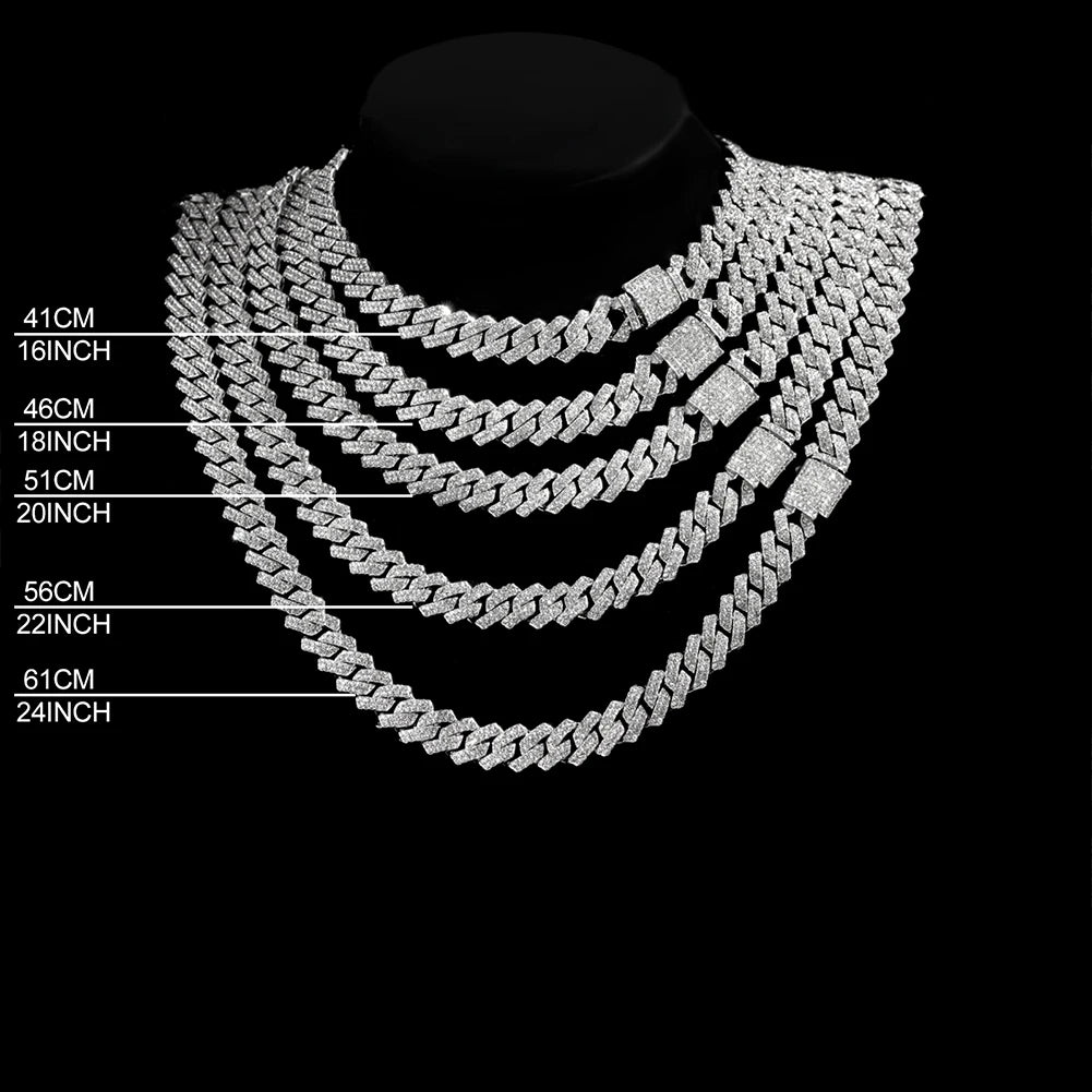 Iced Out 14mm Prong Cuban Link Chain Necklace For Women Bling Clustered Rhinestones Pave Miami Cuban Link Choker Chain Jewellery